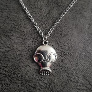 Gas mask silver tone necklace